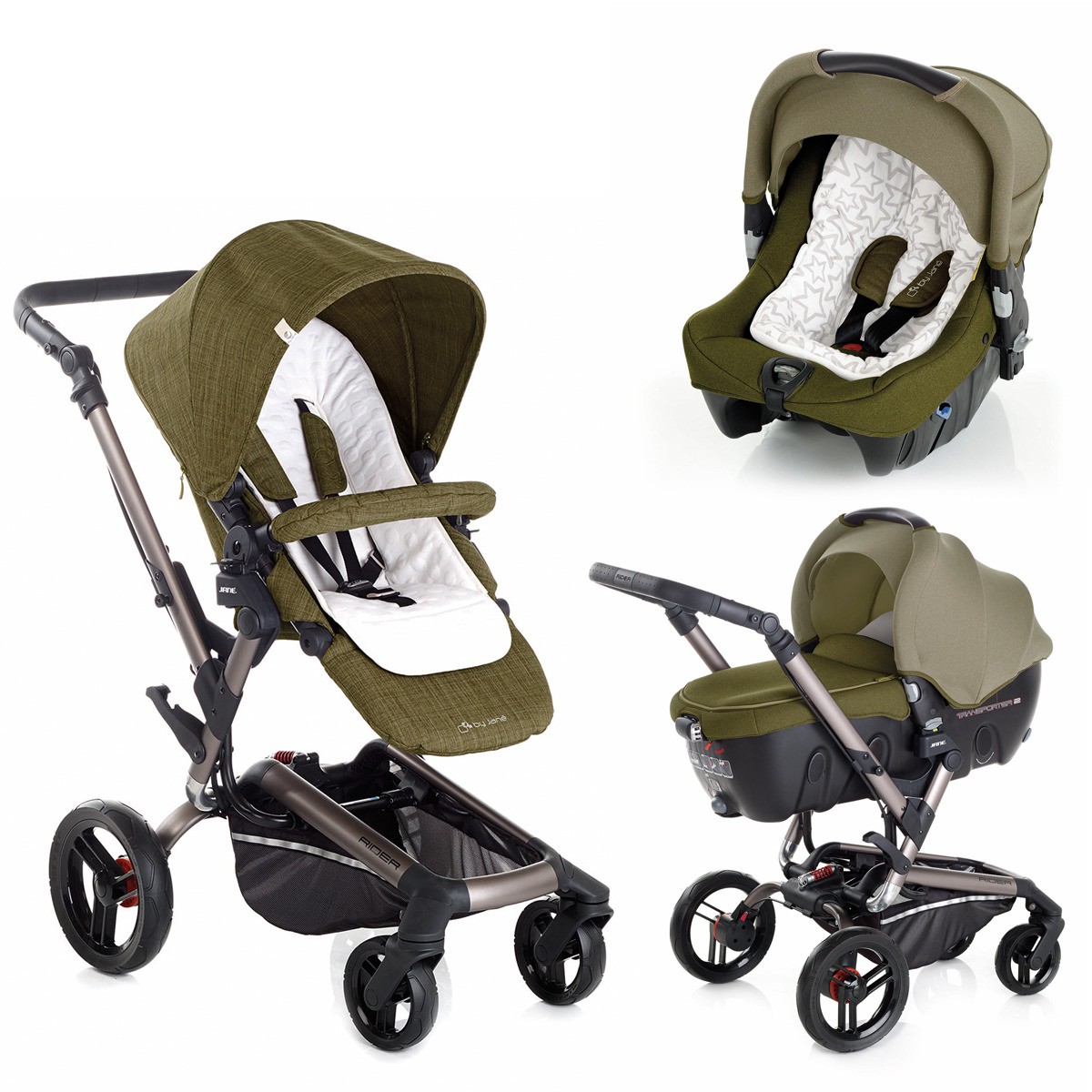 Coche de Paseo Trio Jane Rider Form Strata + Transporter - Woods