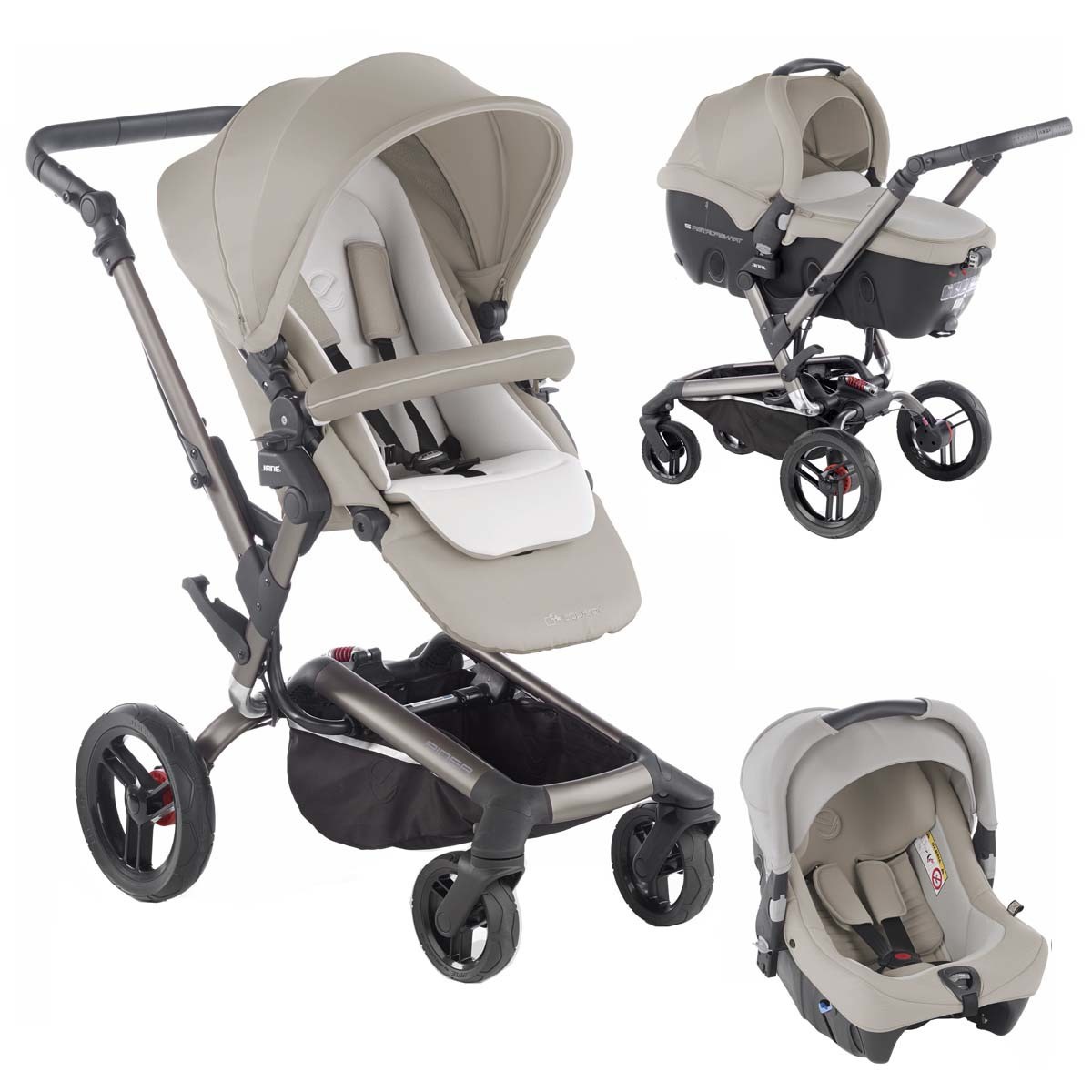 Coche de Paseo Trío Jané Rider + Strata + Transporter 2 Off White