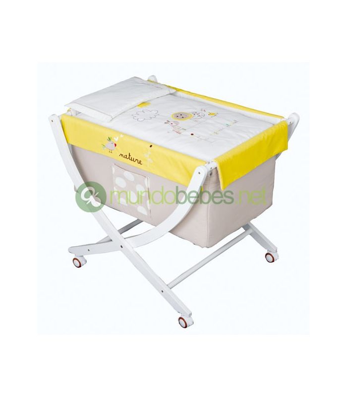 Conjunto minicuna Quick madera Blanco + Vestidura - Organic